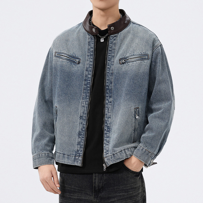 Stand Leather Collar Denim Jac - огляд і ціна Riding Jacket Leather